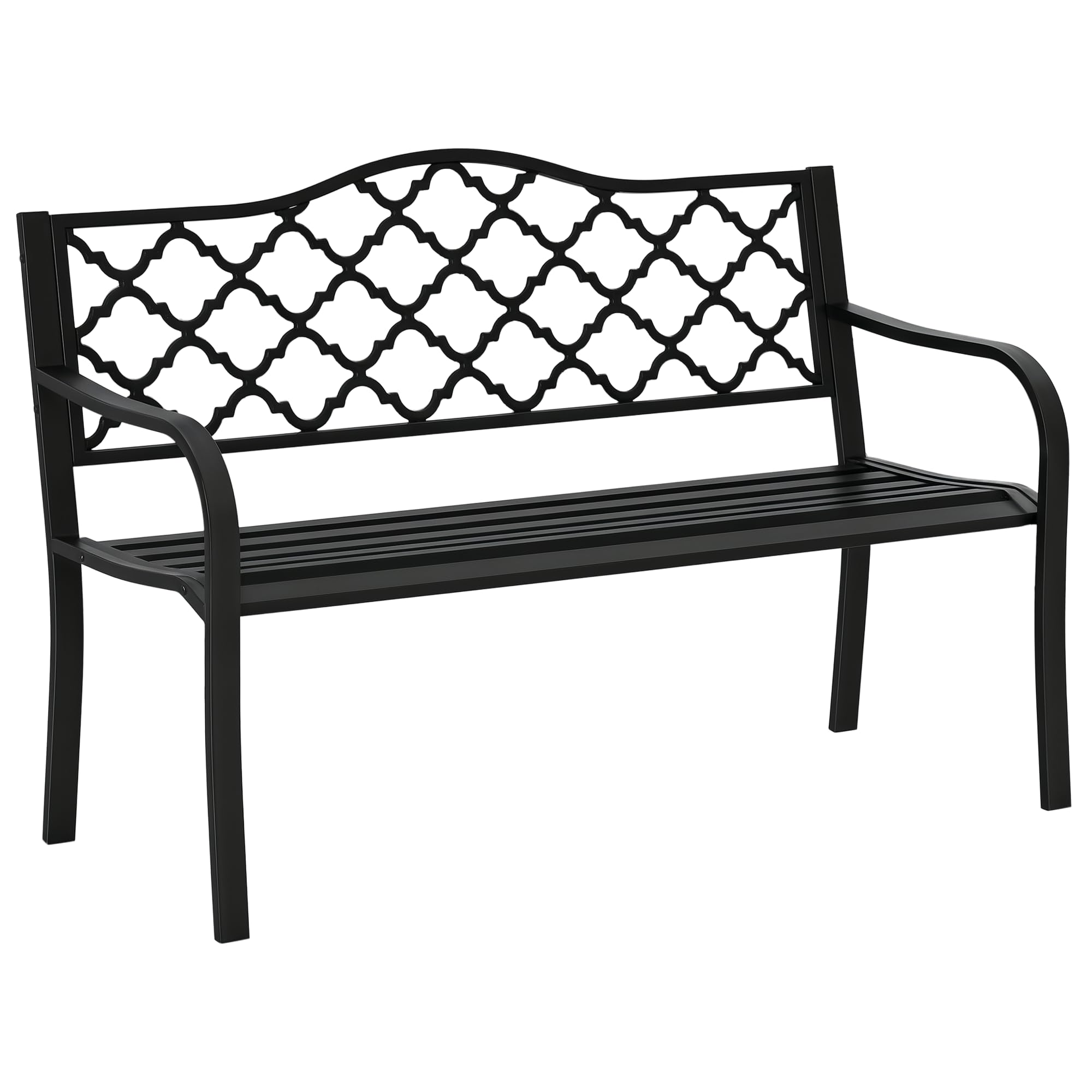 Outsunny Banc de Jardin 2 Places Style Antique 128 x 58,5 x 89 cm Noir | en Fonte, avec Accoudoirs et Dossier, Banquette Extérieure, Balcon Terrasse Patio Véranda Pelouse