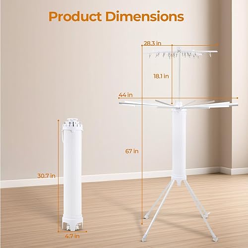 Miniatura 7 de Dollate Escurridor de ropa plegable de 4 patas, 2 niveles, portátil y plegable, ahorro de espacio, con 4 poleas, estante seco de aluminio para ropa