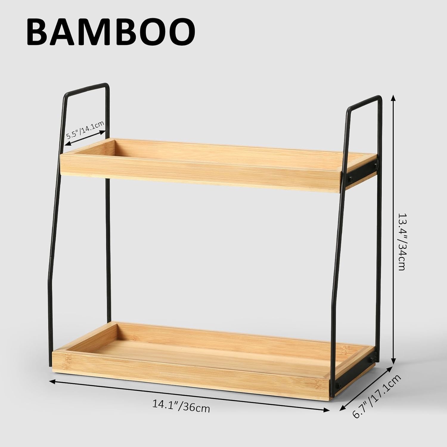 Bamboo Bathroom Counter Organizer, Wooden Bathroom Sink Countertop Organizer, 2 Ties Vanity Counter Top Shelf, Dresser Skincare Storage Rack - Image 3