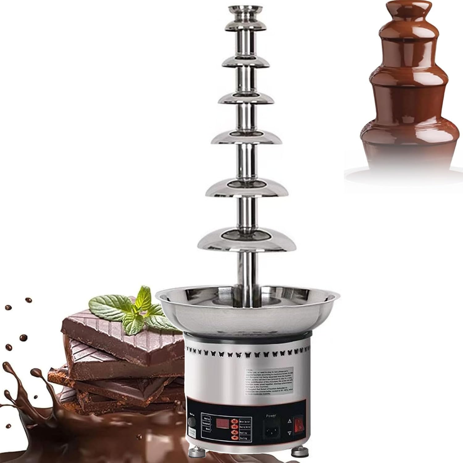 Macchina della fontana della fonduta di cioccolato, cascata riscaldata di grande capacità del cioccolato con controllo della temperatura 30-150℃ per dessert, formaggio e dolci