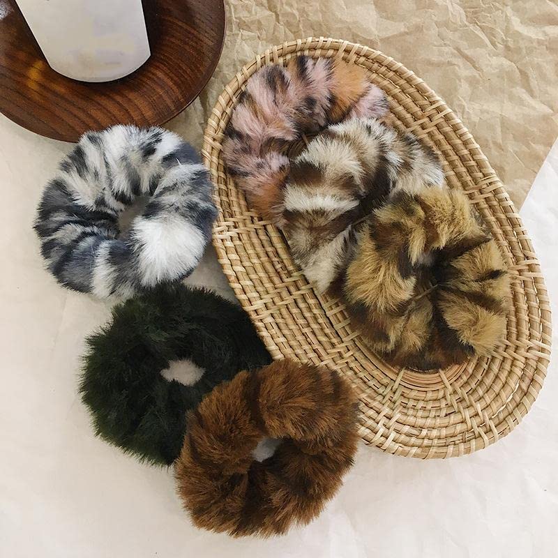 PARTYCART-Hair Rope Tie Rubber Bands Women Winter Soft Faux Fur Elastic Hair Band Scrunchie Girls Ponytai Holder Headwear Hair Accessories