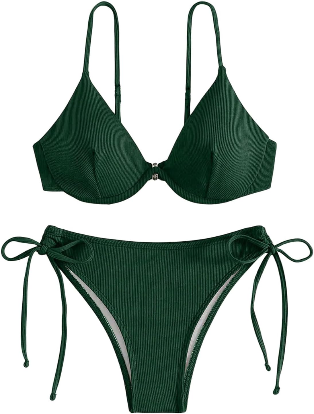 SweatyRocks Women's Spaghetti Strap Underwire Bikini Set Lace Up Cheeky Bathing Suit Ribbed Swimsuits