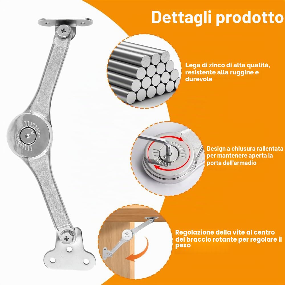 2 Pezzi Supporto Cerniera per Ante Ribalta, Cerniere a Ribalta per Armadietto Scaffale con Viti e Chiave a Brugola, 75°/90°/110° Ribaltabile Cerniere per Ante Cucina Ammortizzate, per Armadietti