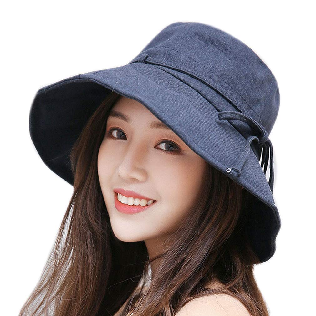 Junhouse Women's Navy Blue Siggi Summer Sun Hat Foldable Wide Brim Packable Bucket Cap For