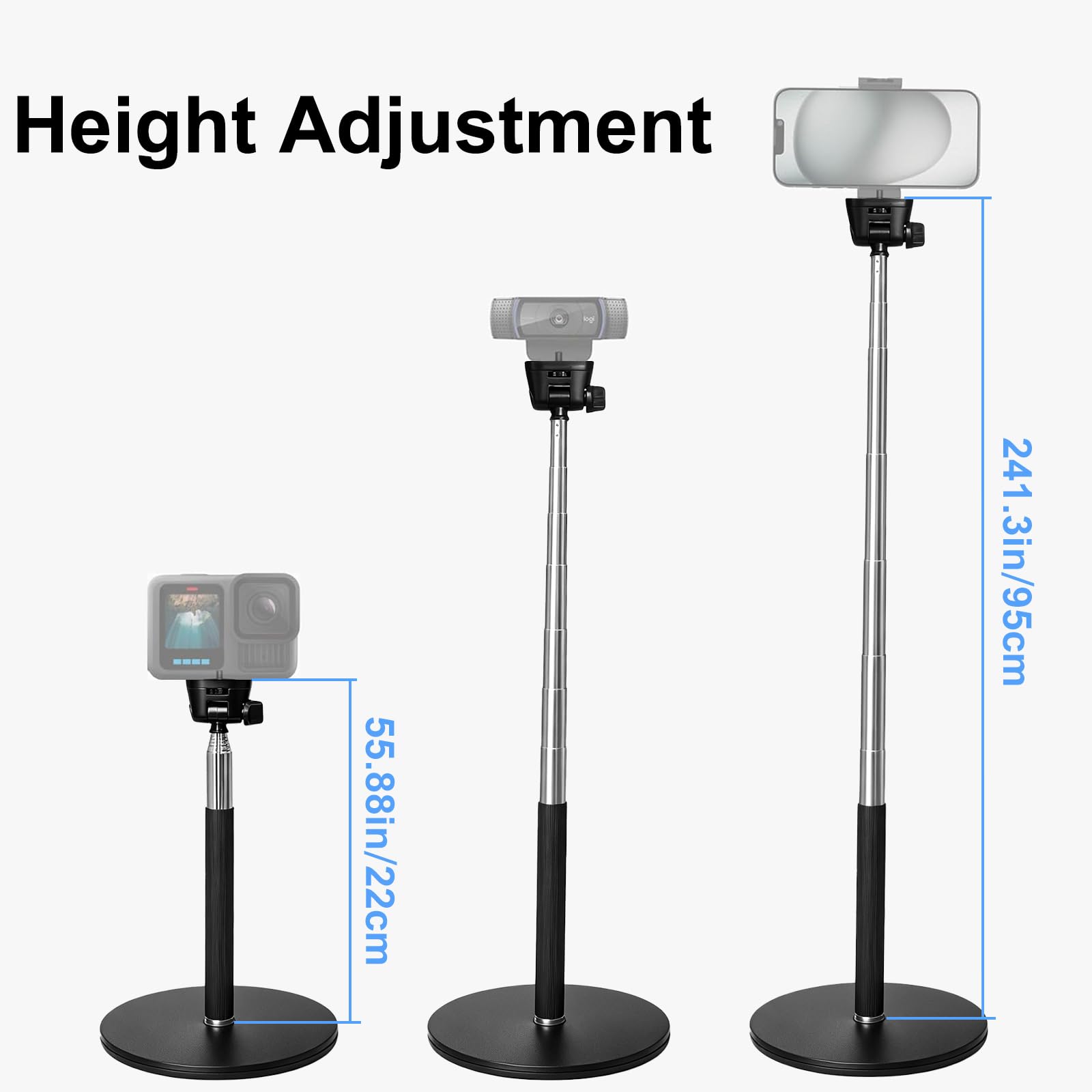 LenTok Support télescopique pour webcam pour webcam Logitech C922 C930e C920S C920 C615 C960 C920x BRIO 4K NexiGo N60, etc., pour réunions zoom, streaming, enregistrement vidéo