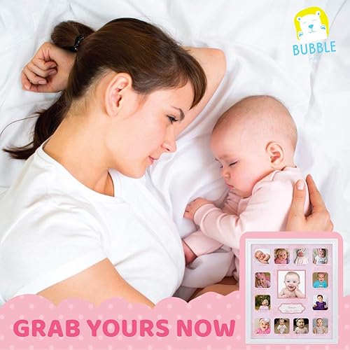 Miniatura 7 de Comfecto Marco para el primer año del bebé con paspartú, marcos de fotos de collage de 12 meses para decoración del cuarto del bebé, tiene capacidad