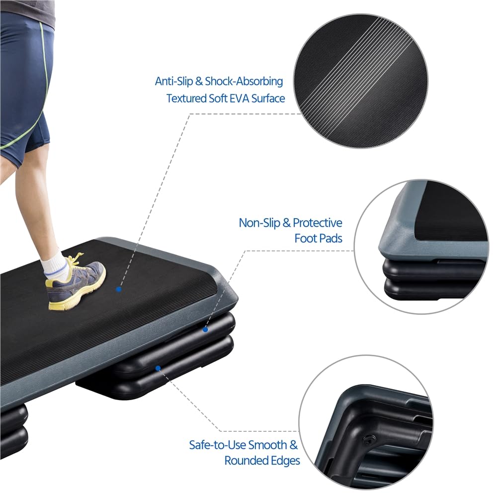 Yaheetech Step da Aerobica Piattaforma Step con 3 Altezze Regolabili 109,5 x 42 cm Grigio