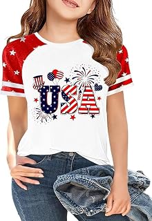 Grils Boys 4th of July Shirt American Flag T-Shirts USA Star Stripes Graphic Independence Day Outfit for Kids