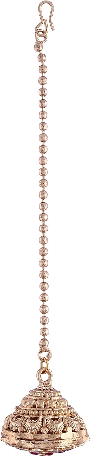 I Jewels Gold Plated Indian Wedding Bollywood Kundan Pearl Studded Borla Matha Patti Maang Tikka for Women - Image 2