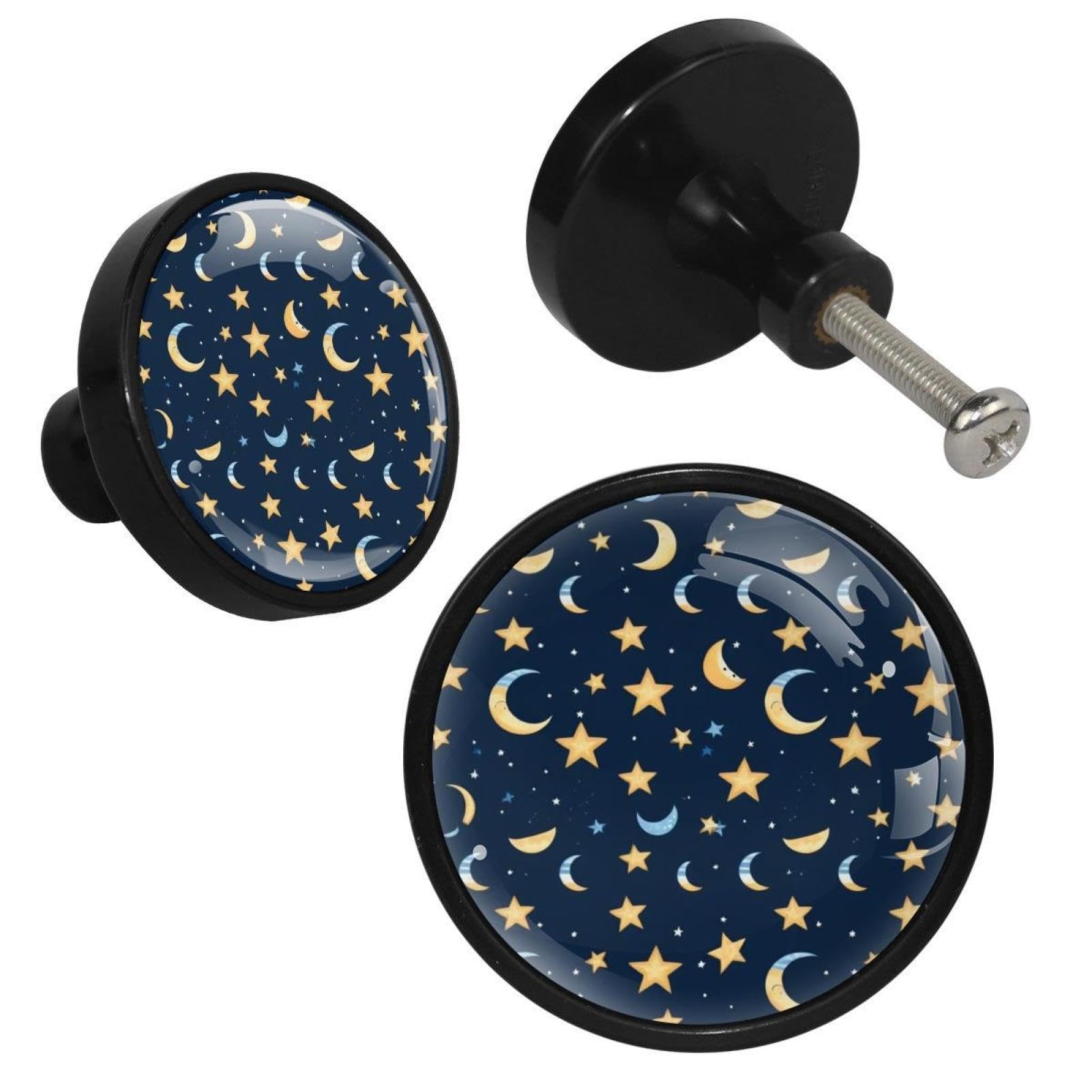 NUEAHEDN 4 PCS Artistic Stars Cabinet Knobs, Bathroom Drawer Pulls Handles, Round Dresser Knobs Door Knobs for Kitchen Cupboard Nursery Wardrobes
