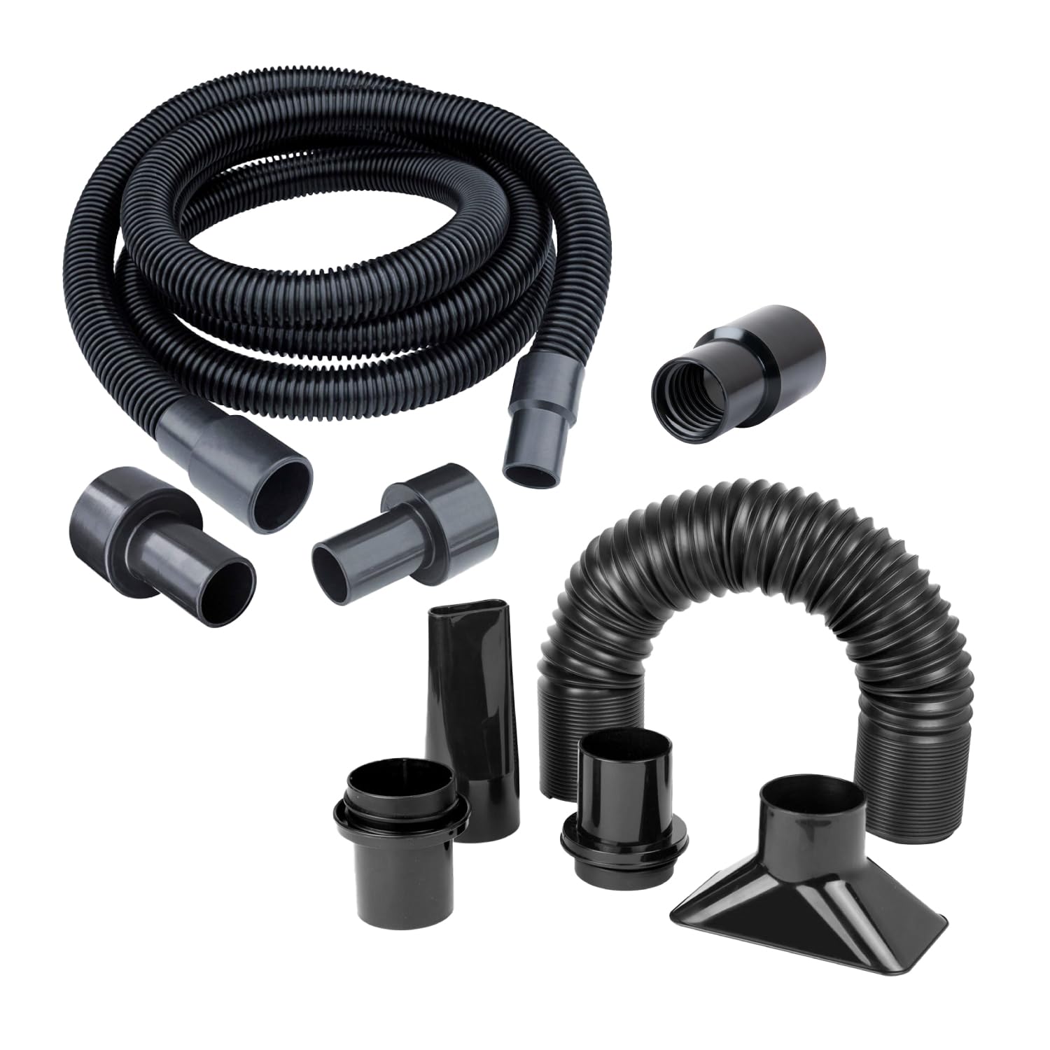 POWERTEC 70457 Staubsammelschlauch-Kombi-Set, 3 m, Schlauch mit 5 Armaturen, Anschluss an Elektrowerkzeuge für Holzbearbeitung und Nass-/Trockensauger, flexibler 30,5 cm Schlauch mit 2 Kupplungen, 5,4