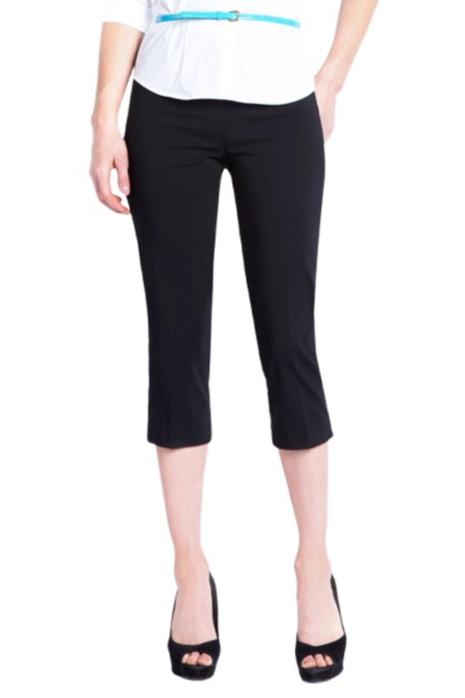 Slim-Sation Womens Wide Band Pull on Straight Leg Capri with Tummy Control