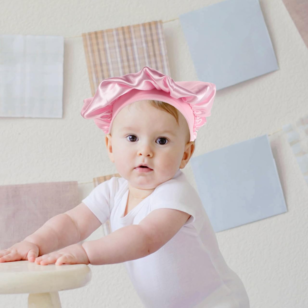 CALLARON Newborn Baby Bonnet Hat with Satin Ribbon Soft Milk Silk Headscarf for Sleeping Wind Protection and Daily Wear Ideal Baby Shower - Image 4