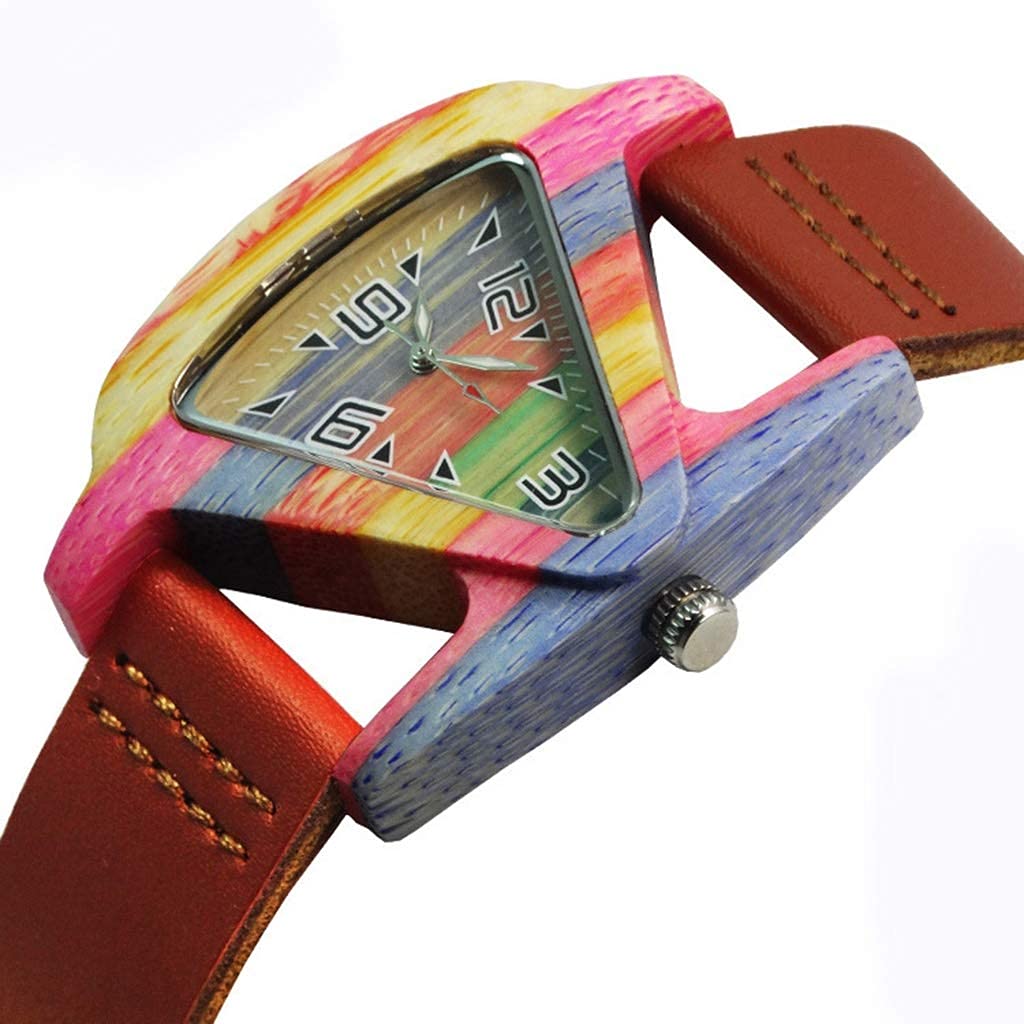 Reloj de cuarzo creativo hecho a mano en madera natural con soporte triangular decorativo