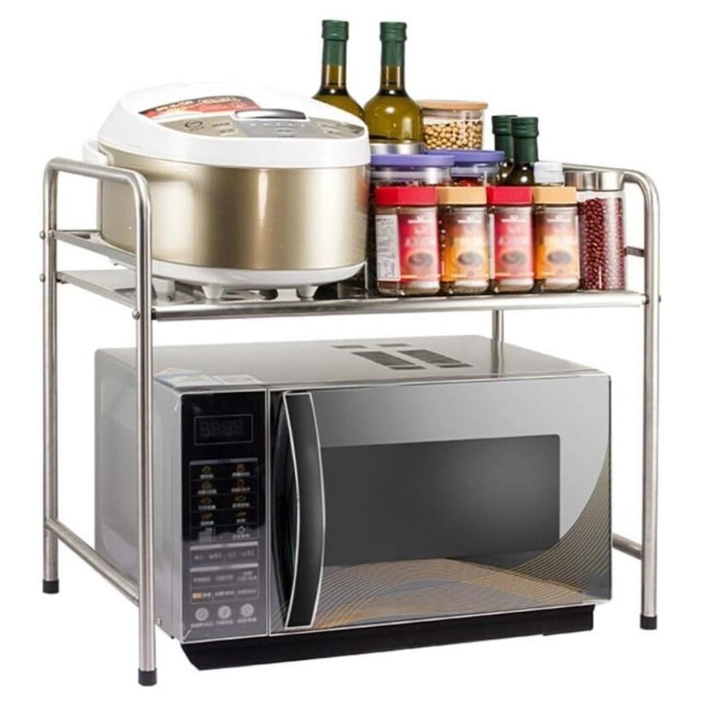 HADECOLL Microwave Oven Rack Shelf Organizer Stainless Steel Kitchen Racks Microwave Oven Spice Rack Supplies Storage Shelf