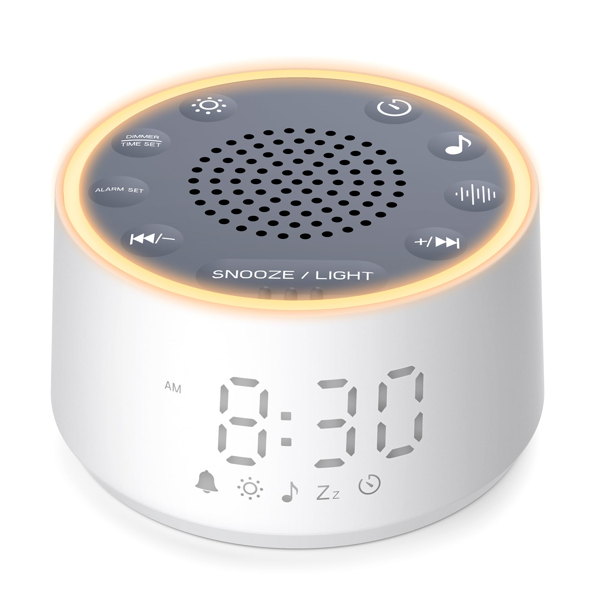 Dreamegg Sound Machine with Nursery Lamp - Sound Machine Baby, Soothing Sounds, Timer, Memory Function, 10 Colour Night Light, White Noise Machine Alarm Clock for Newborn Baby Registry Gift, White