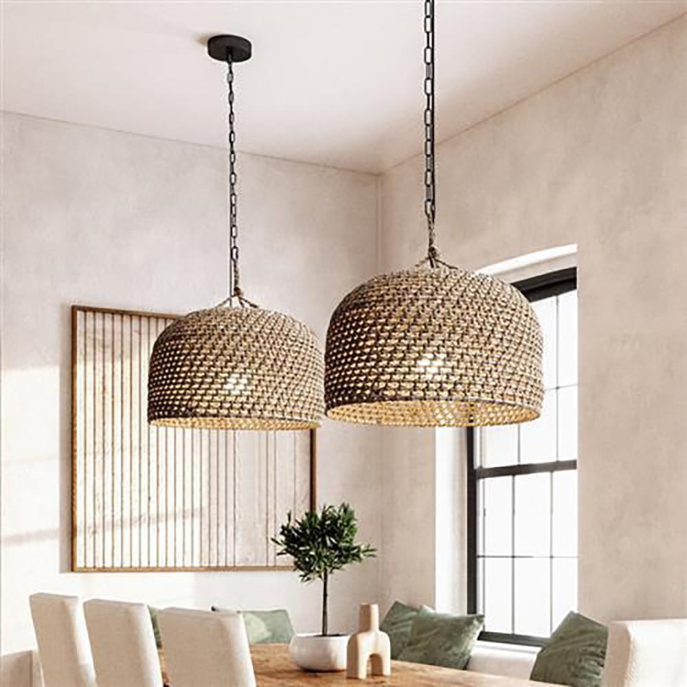 Suspension LED tressée avec abat-jour réglable en hauteur en corde de chanvre naturelle VI