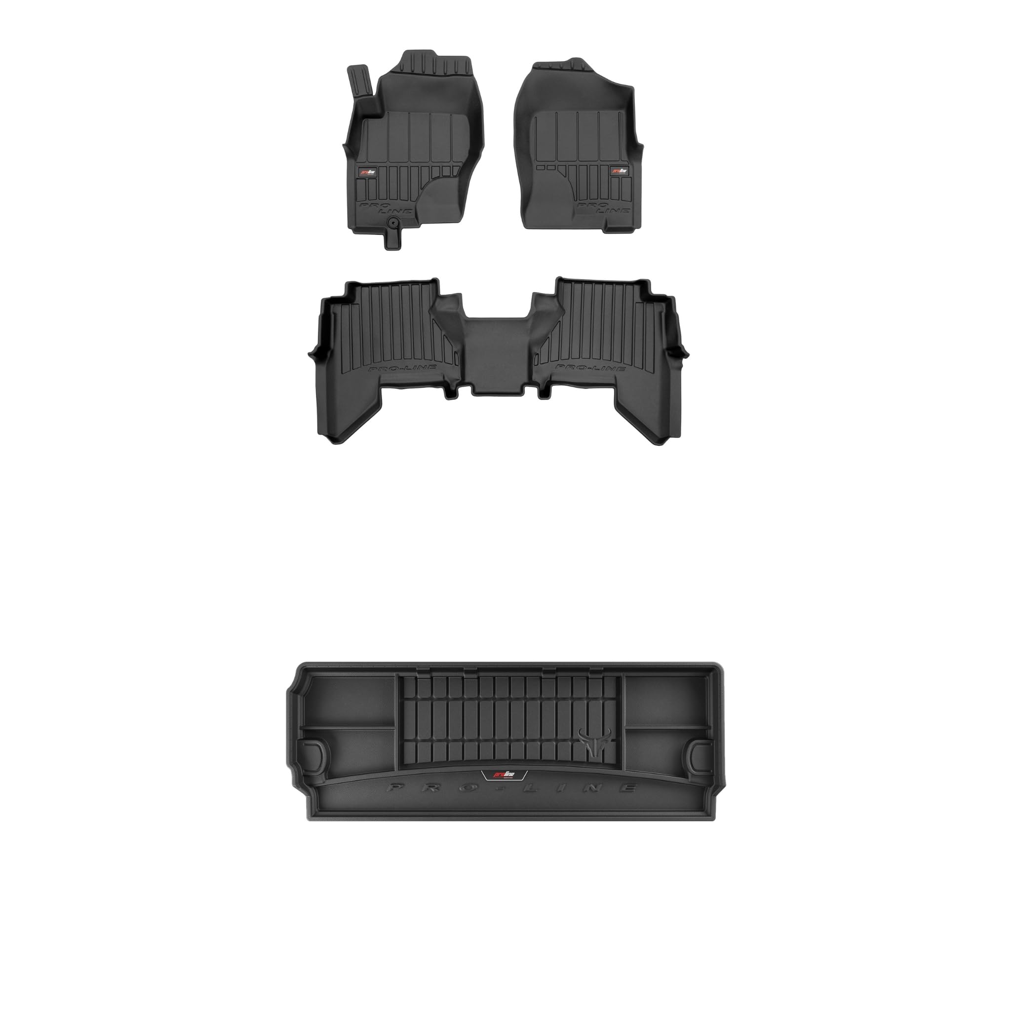 FROGUM ProLine 3D Zestaw gumowe korytkowe dywaniki samochodowe i mata bagażnika z logo do Nissan Pathfinder IIII Najwyższe ranty