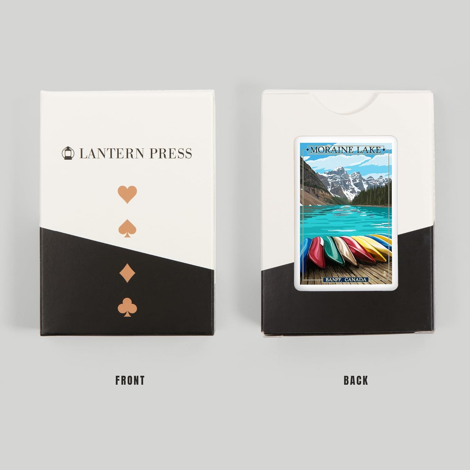 Lantern Press Banff, Alberta, Canada, Moraine Lake and Canoes, Painterly, 52 Playing Cards for Adults, Poker Size Card Deck
