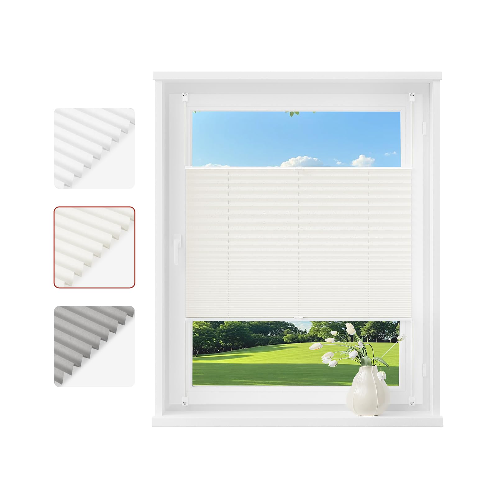 WOLTU Plissee ohne Bohren Klemmfix Faltrollo Jalousie Creme 65x130cm (BxH), Plisseerollo Crushed Optik Sichtschutz und Sonnenschutz Easyfix lichtdurchlässig Rollo für Fenster & Tür