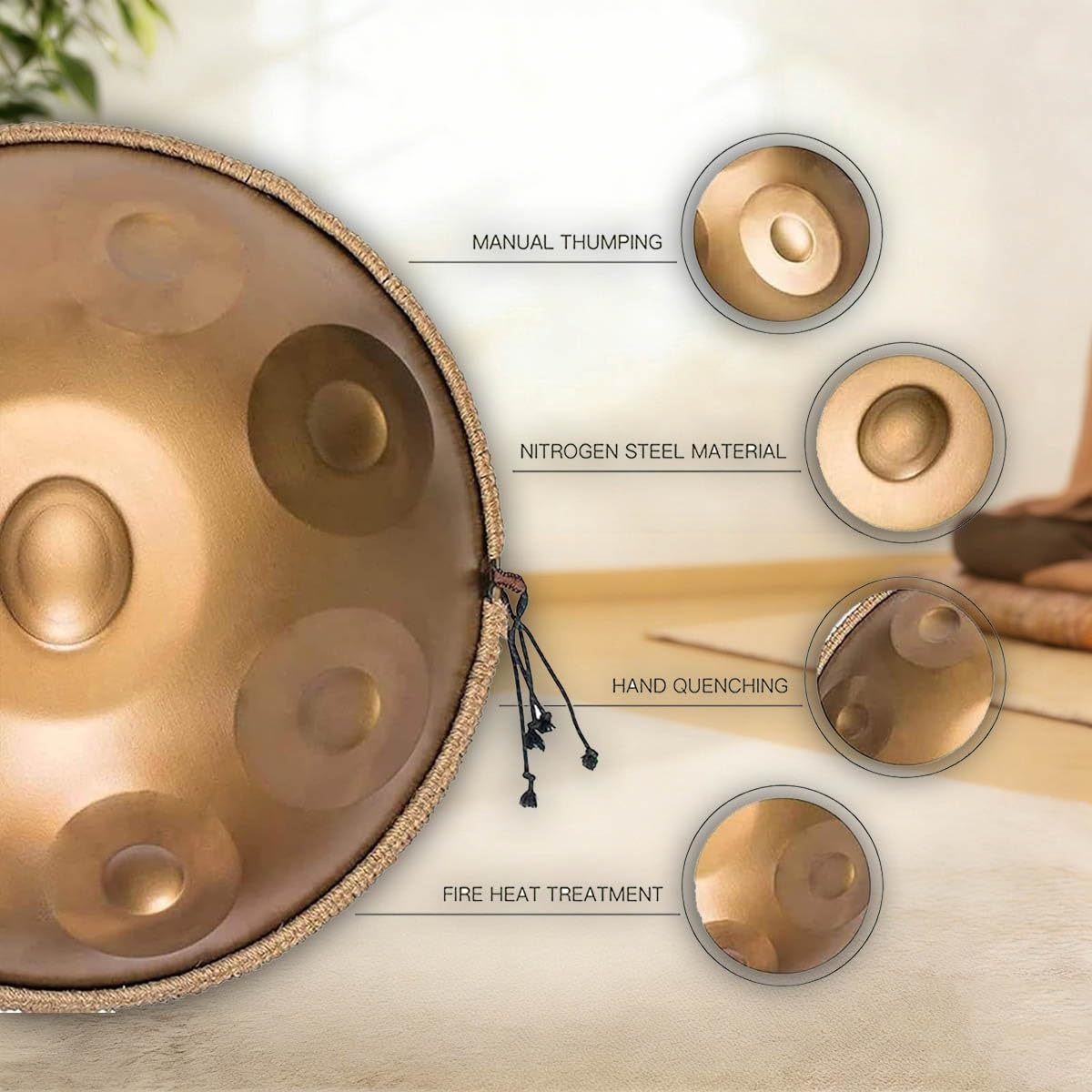 Tamburo in Acciaio 22 Pollici Re Minore – Handpan 432Hz/440Hz Strumento a Percussione con Mazze, Supporto per Handpan e Borsa Trasporto, Ideale per Meditazione e Yoga(Viola,432HZ/9Note)
