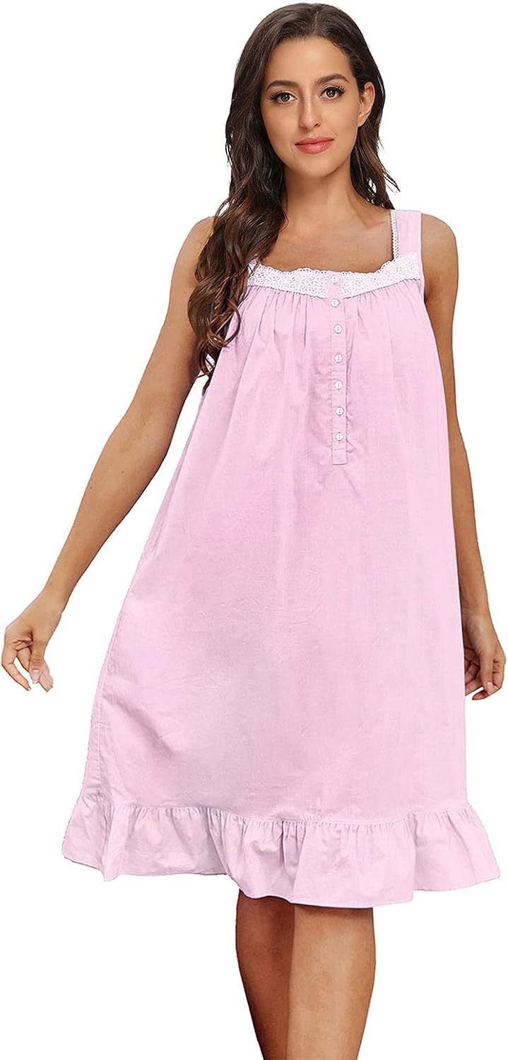IZZY + TOBY Lightweight Cotton Nightgowns for Women Sleeveless Cotton Nightgown Mid-Calf Ladies Nightdress