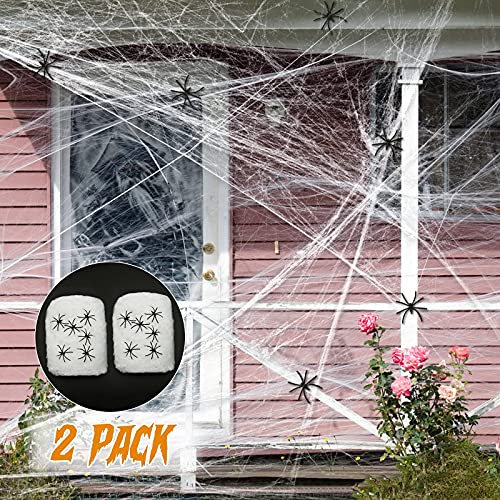 Halloween Stretch Spider Webs, 2 Pack Halloween Indoor & Outdoor Spooky Spider Cobwebs With Fake Spiders Party Decorations #TOP1