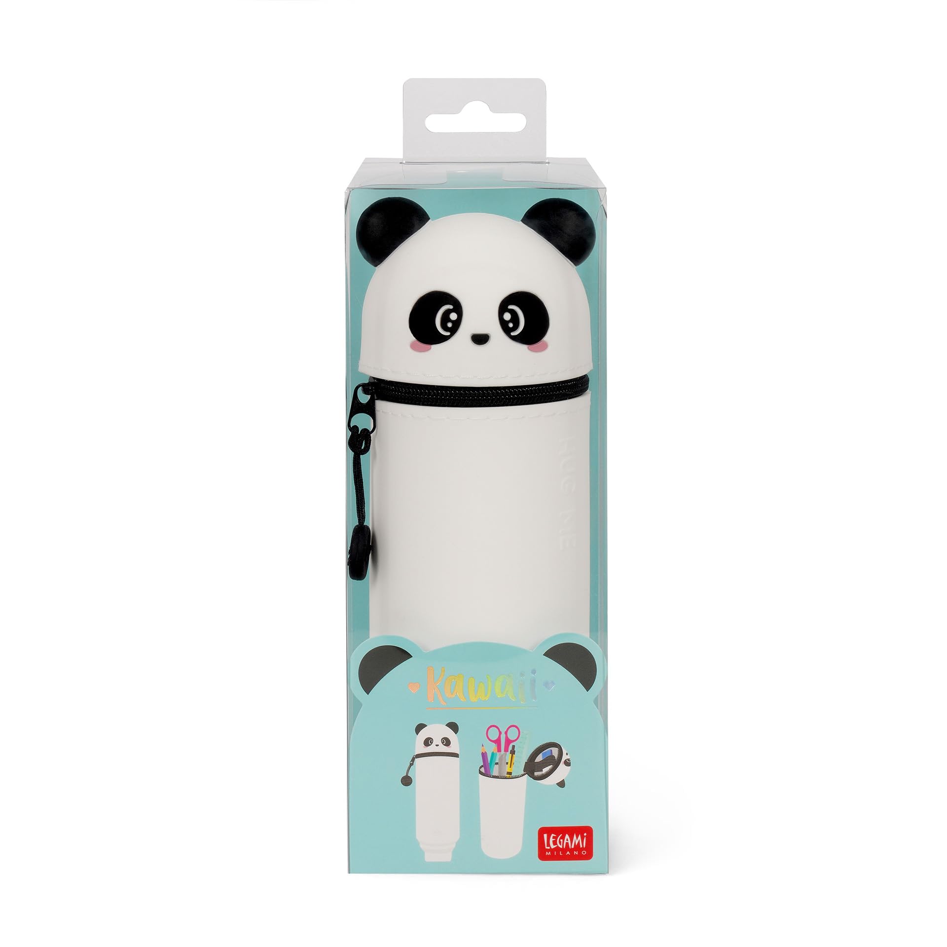 LEGAMI - Miękki silikonowy piórnik szkolny 2 w 1 - Kawaii, uchwyt na pióro, silikonowy zamek błyskawiczny, woreczek na długopis, ołówki, markery, wys. 18,5 cm, Panda, panda