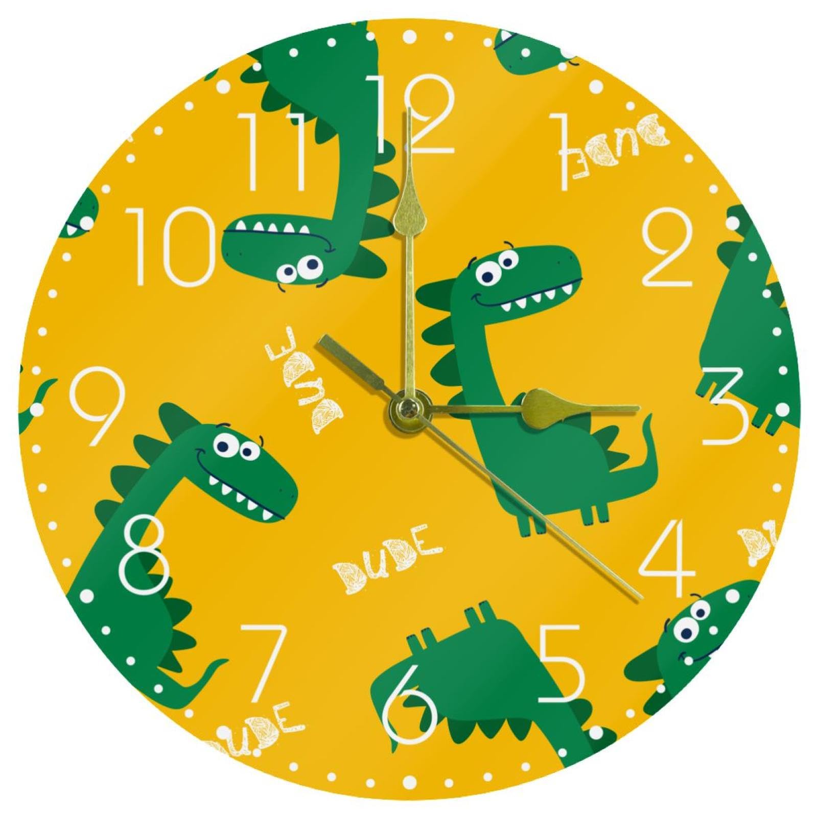Horloge murale dinosaure jaune de 25,4 cm pour chambre d'enfant