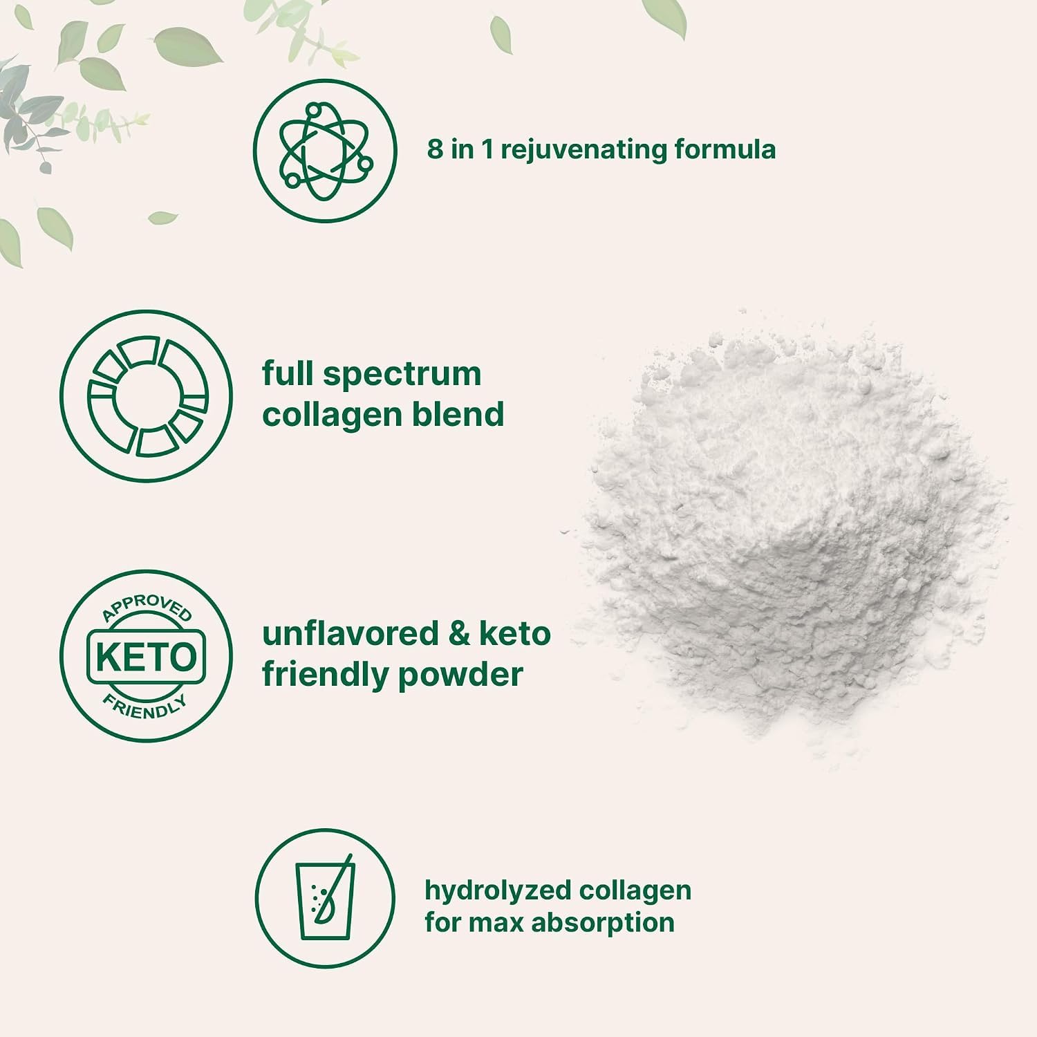 Poudre de peptides multi-collagènes, collagène sans saveur | Type I, II, III, V, X hydrolysé avec biotine, acide hyaluronique, vitamine C – Collagène sans saveur pour femmes et hommes