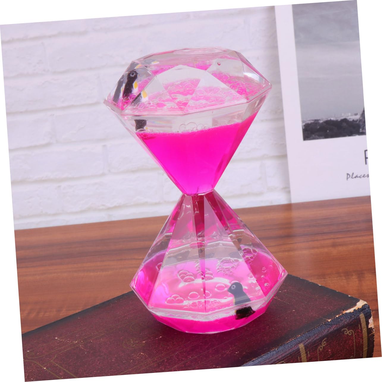 GLEAVI Liquid Motion Timer Sanduhr mit Diamant Design und Rosa Ölflüssigkeit Dekoratives Schreibtischspielzeug für Beruhigendes Flüssige Sanduhr für Büro und Zuhause