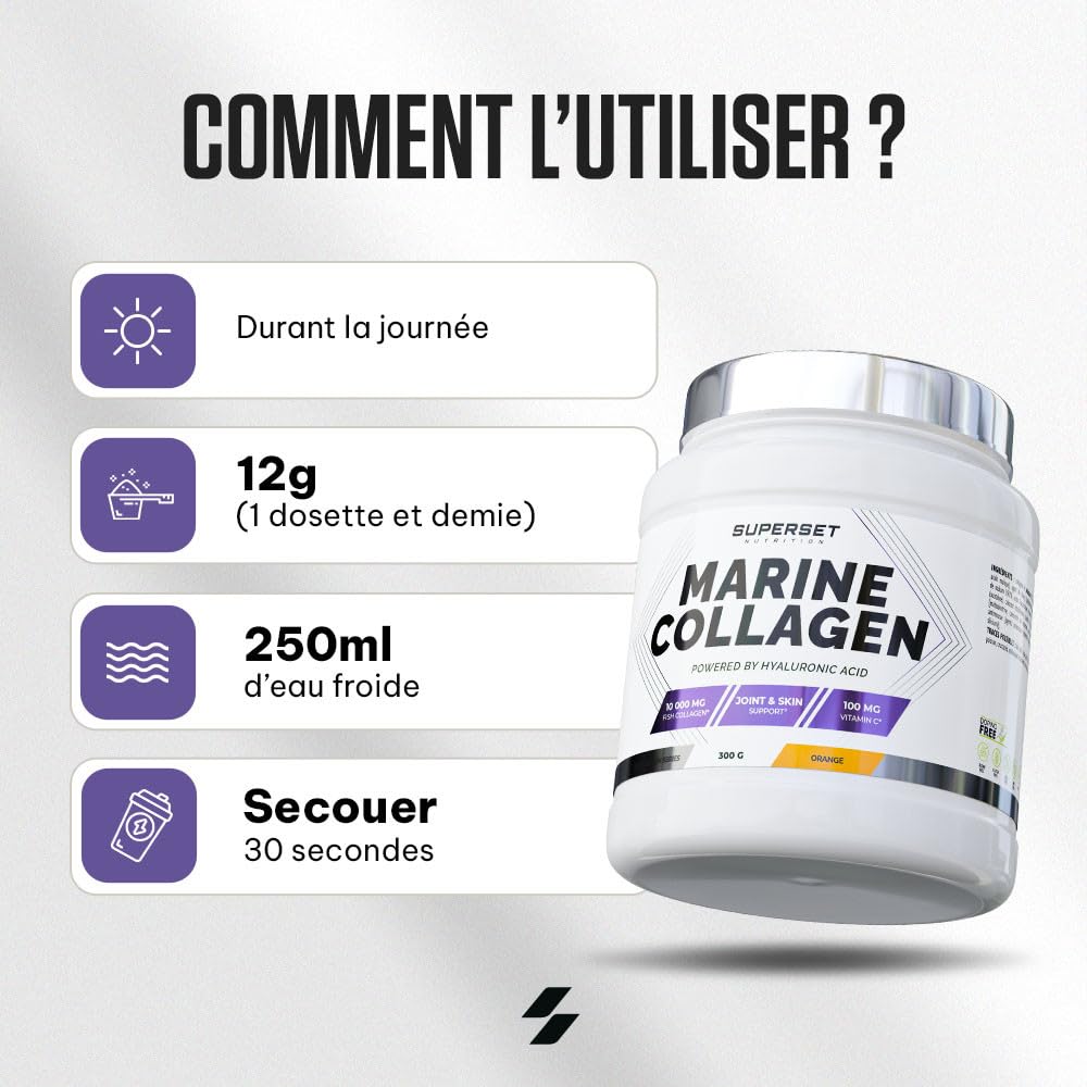 Superset Nutrition - Marine Collagen (300g) - Collagène marin en poudre types I et III - Enrichi en acide hyaluronique et vitamine C - Protège les os & articulations - Neutre