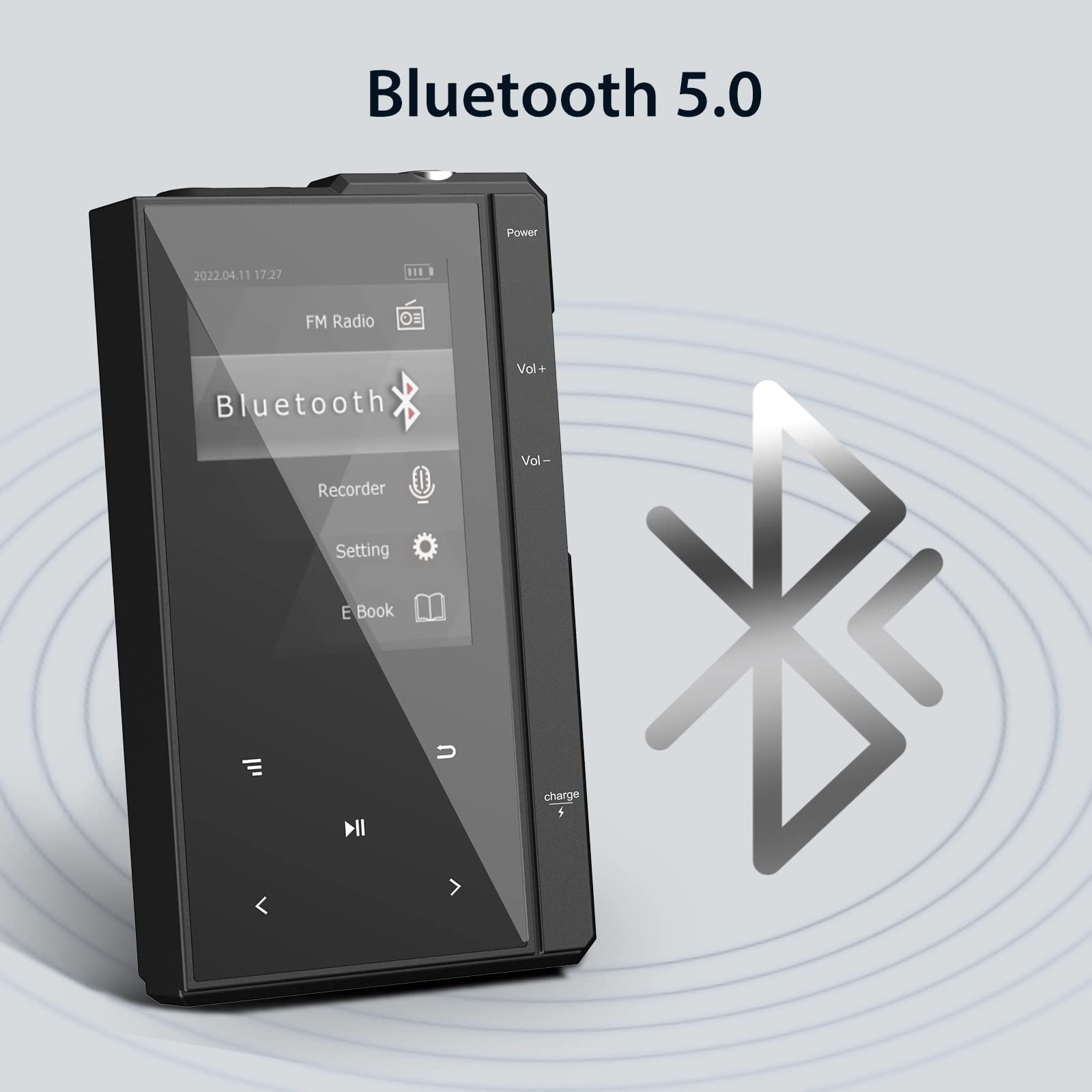 MP3-Player mit 90 Stunden Akkulaufzeit, Bluetooth 5.0, Phinitec Z6 Digital Audio Player mit Robustem und Langlebigem Metallgehäuse, 2,4 Zoll IPS Glasdisplay (Schwarz, 96, GB)