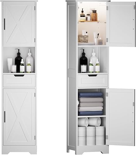 Miniatura 5 de Onelike Armario de almacenamiento de baño de 67 pulgadas de alto con luz, 16 pulgadas de ancho, angosto, delgado, independiente, con puertas y