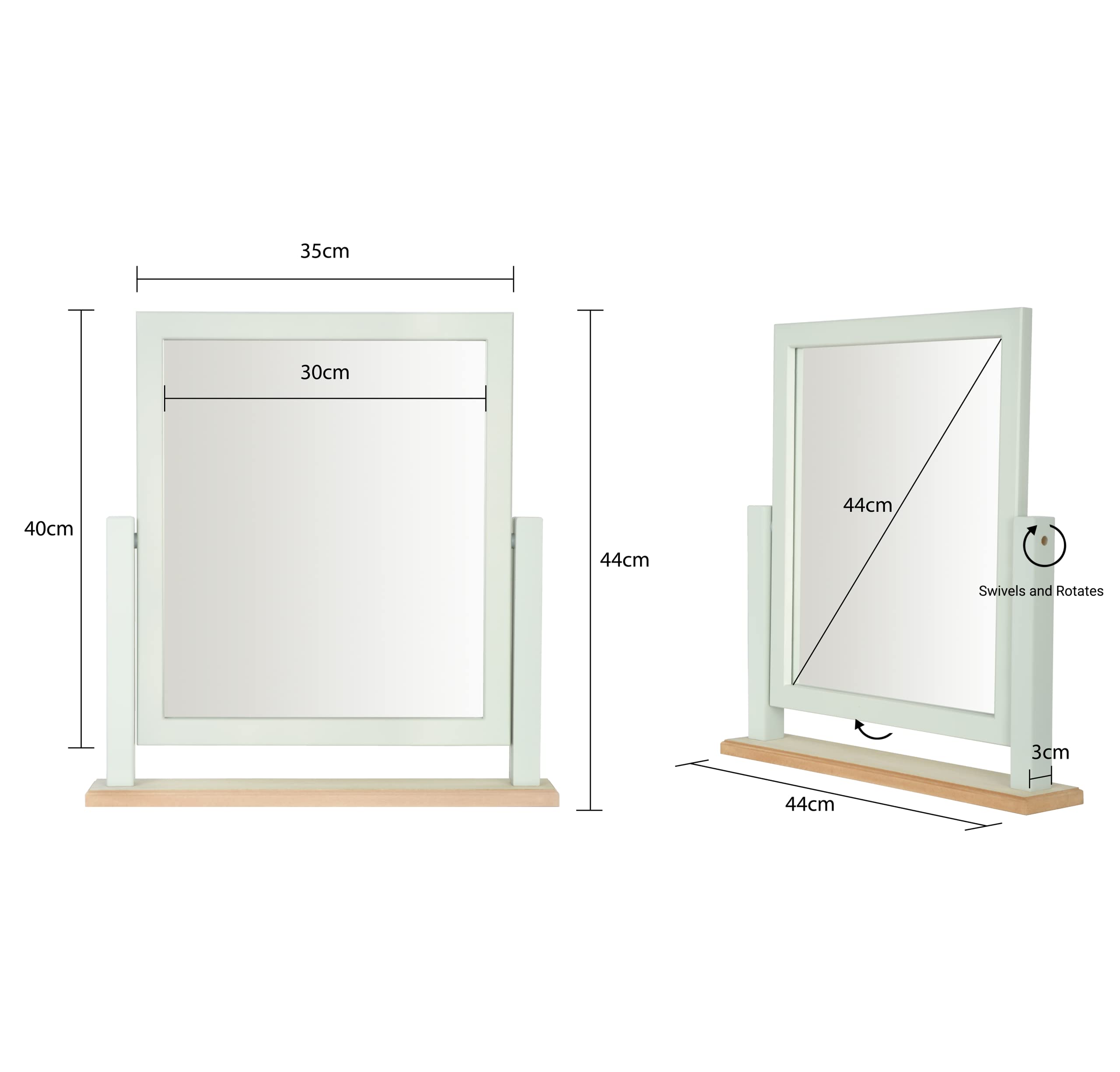 Home Selections Rectangle Wood Dressing Table Mirror, Sage Green Oak, 44x44cm, Two Tone Freestanding Tabletop Mirror - Image 4
