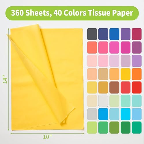 Miniatura 2 de PSISO 360 hojas de papel de seda para bolsas de regalo, 40 colores de 14 x 10 pulgadas, papel de regalo a granel para manualidades, suministros de