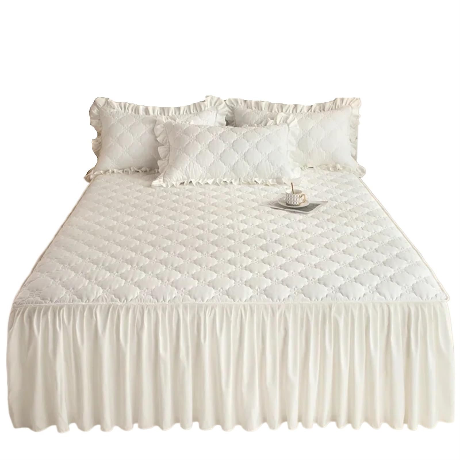 Bed skirt Thickened Bed Skirt Solid Color Cover Quilted Mattress Protector Skin-friendly Bedspread No Pillowcase(COLOR 2,150x200cm)