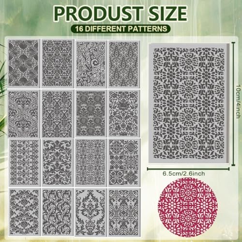 Image of 16 Pcs Damask Patterns Texture Pattern Polymer Clay Texture Sheet Bohemian Complex Flowers Patterns Rubber Clay Textures Mat for Polymer Making Earrings Jewelry DIY Crafts 4 x 2.5 Inch