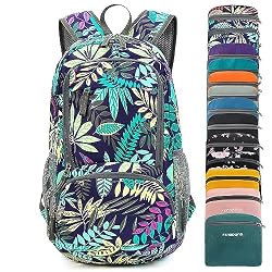 FENGDONG 35L Leggero Pieghevole Impermeabile Imballabile Viaggio Piccolo Escursionismo Zaino Zaino per Uomini Donne (A7-Blue Leaf-Upgrade)