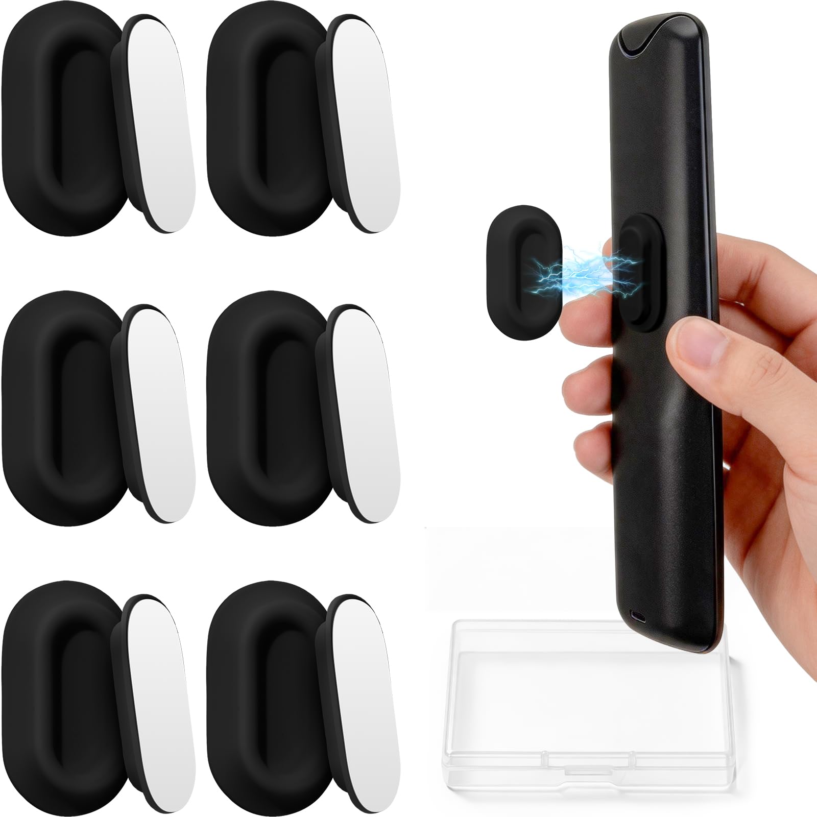Duseu 6 Pcs Magnetic Remote Control Holder, Self-Adhesive Wall Mount Organiser, No Drilling Silicone Remote Caddy for RV, Bed, TV, Ceiling Fan, Air Conditioner Remote, Black