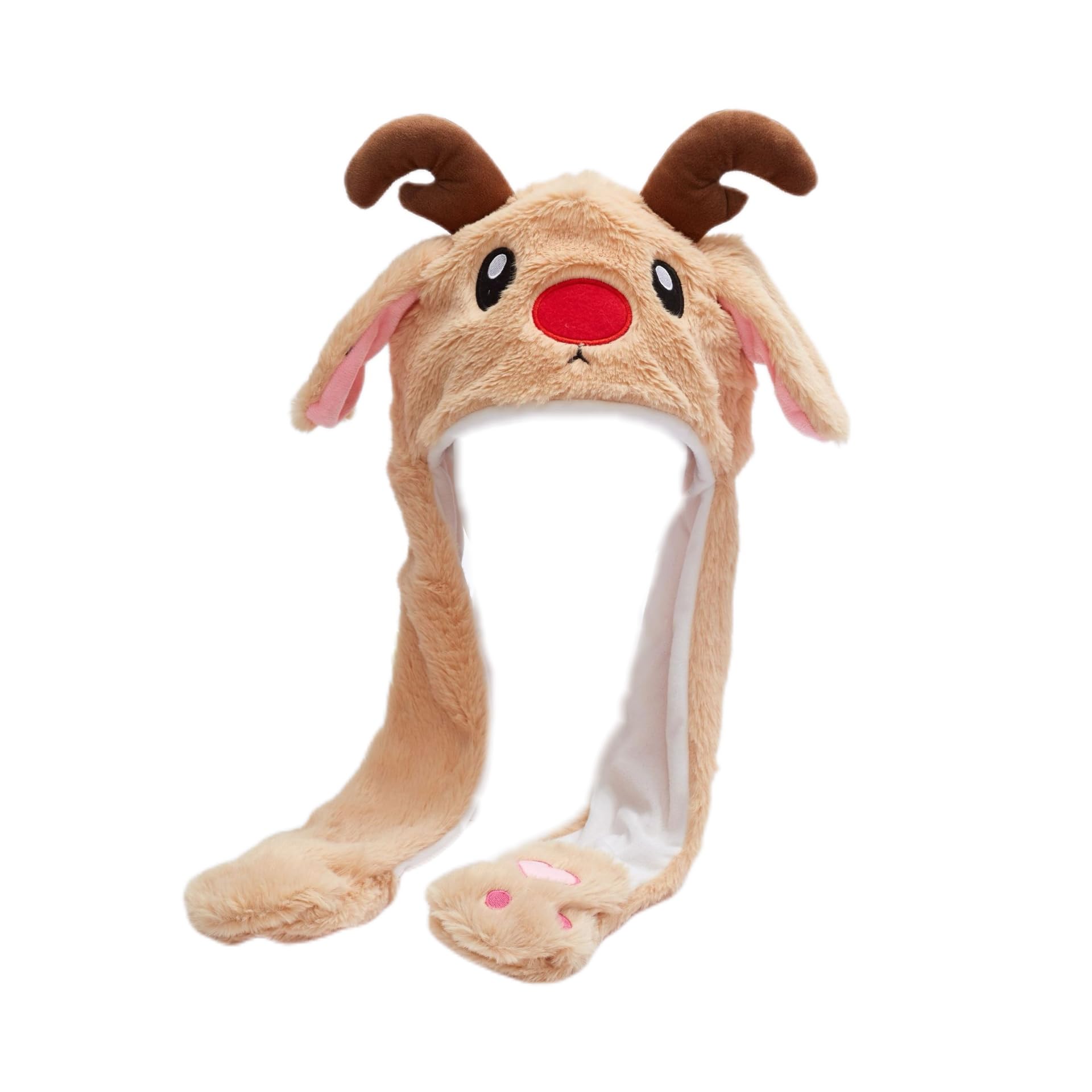 Jwqqwdza Cute Christmas Reindeer Hat with Moving Ears, Plush Flap Hat with Paw, Boys Girls Gift