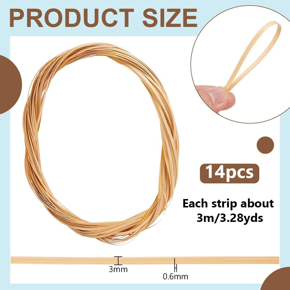 NBEADS 14 Pcs 137ft Bamboo Strips, 0.12Inch Wide Flat Wicker Rattan Webbing Basket Weaving Materials DIY Basket Rattan for Basket Making Webbing Furniture Weaving DIY Crafts