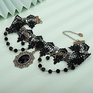 Amazon.com: Wiwpar Gothic Lace Choker Necklace Black Beaded