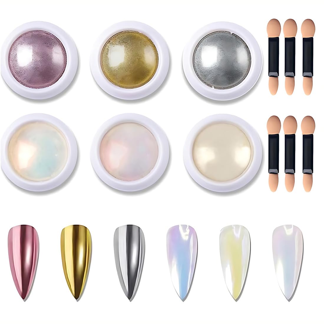 (6Pcs) Polvere Cromo Per Unghie, Nail Art Glitter Con Effetto Specchio, Polvere Laser Per Unghie, Con Effetto Specchio Magico Per La Decorazione Nail Art.