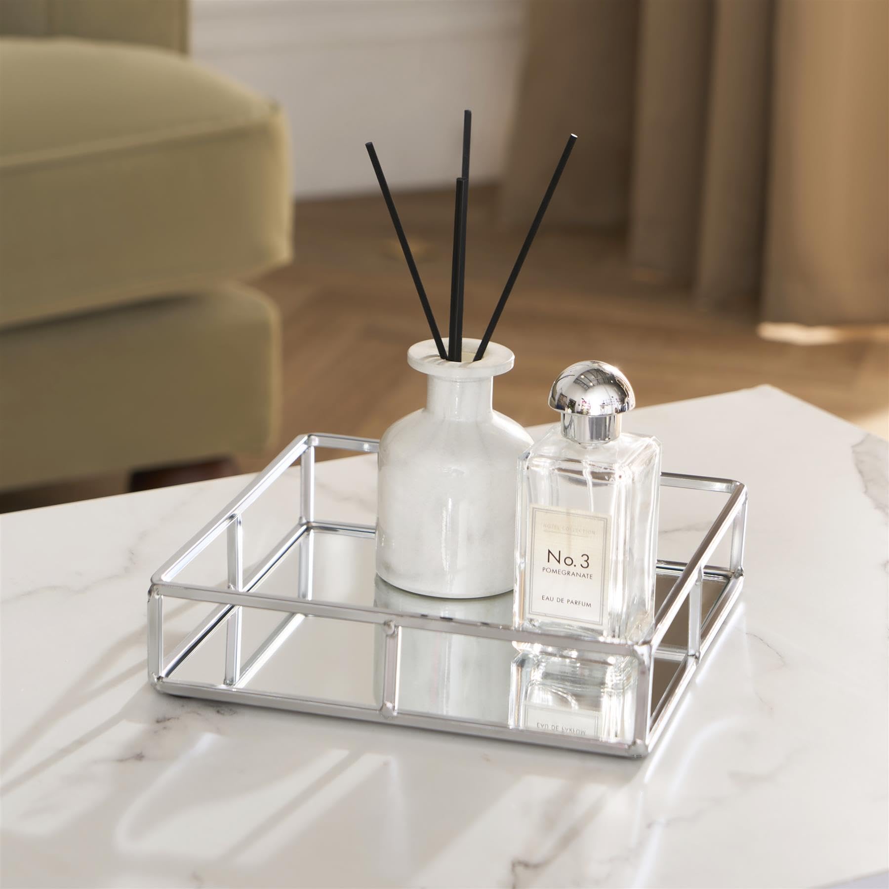 Ohs Silver Mirror Tray Square Decorative Mirrored Glass Metal Perfume Vanity Dresser Jewellery Cosmetics Organizer Candle Tealight Plate Display Tray For Coffee Table Bathroom Bedroom