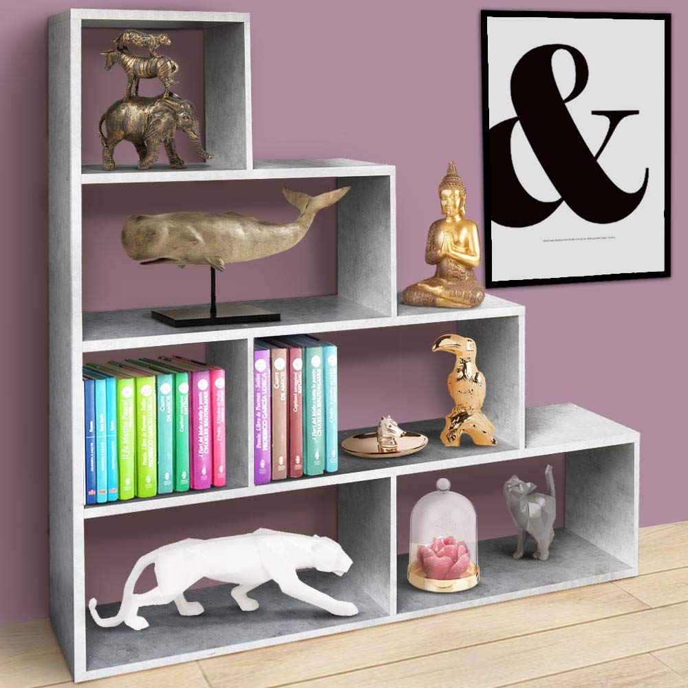 BAKAJI Libreria Scaffale A Scala Simms Legno MDF 4 Ripiani Casa Ufficio Per Riporre I tuoi Libri E Oggetti Vari (Rovere)