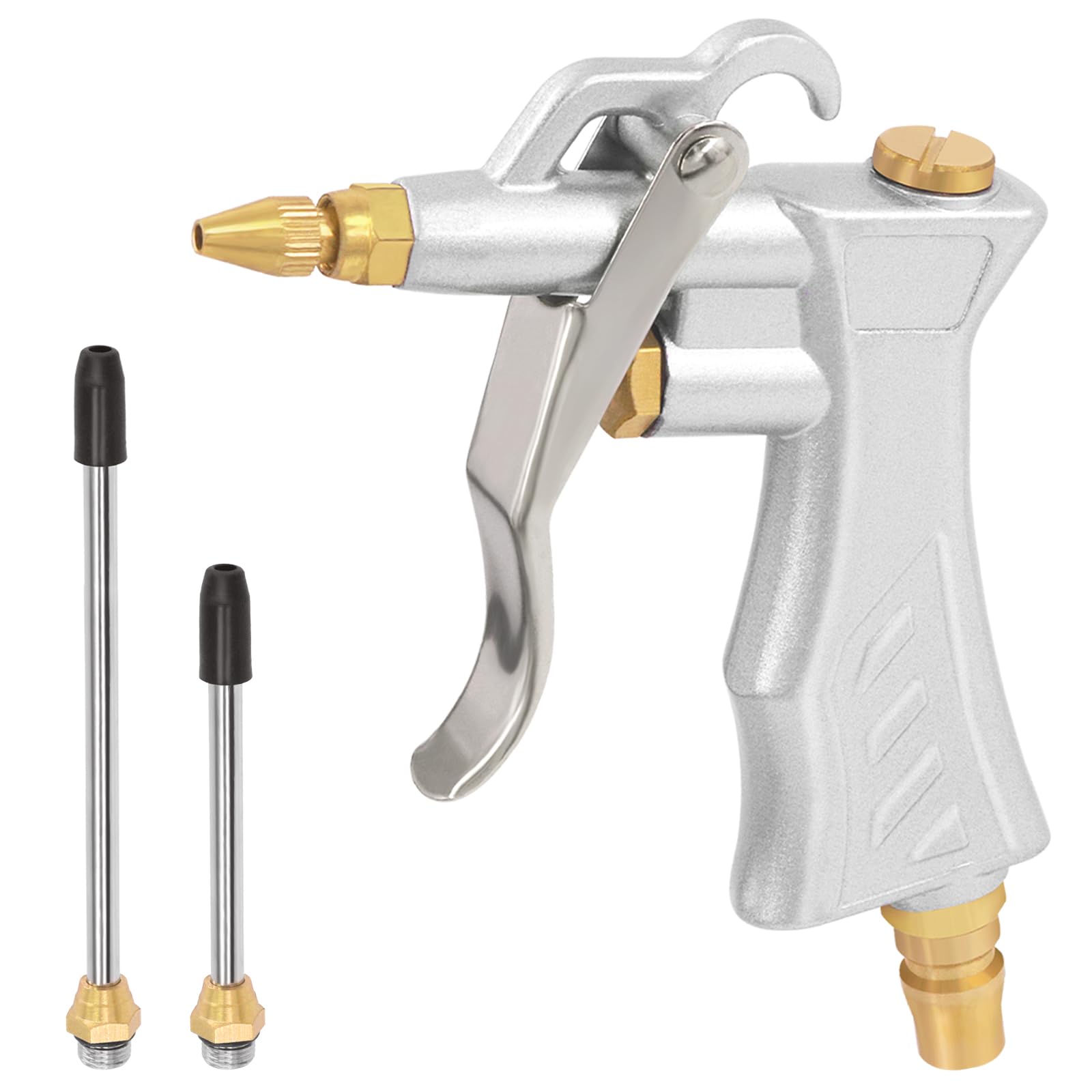 Swpeet 3Pcs Air Tools Assortment Kit Including Air Blow Gun with Brass Adjustable Air Flow Nozzle Standard Quick Coupling and 2 Steel Air Flow Extension for Car Repair Shop Cleaning Work