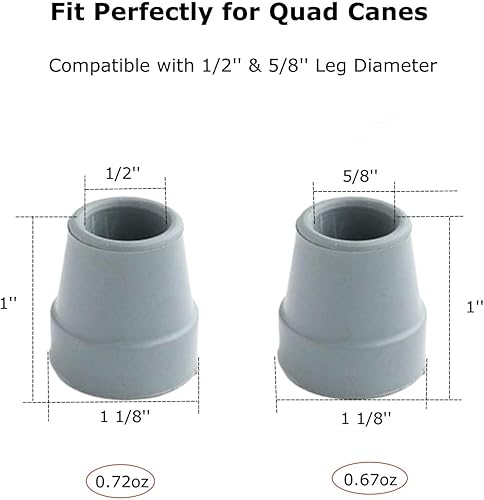 Miniatura 3 de Paquete de 4 puntas de bastón cuádruple de 58 pulgadas, resistentes puntas de goma de repuesto de metal resistente, patas de goma reforzadas para