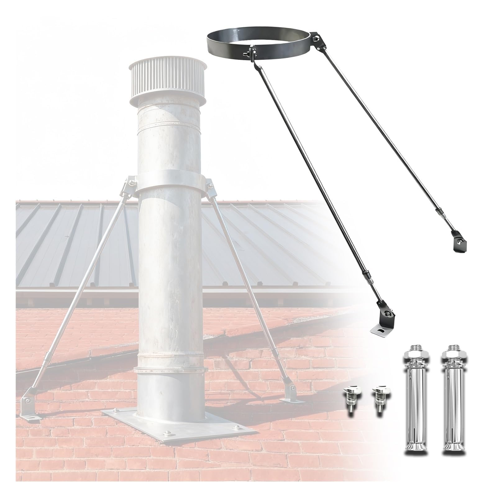 Usknxiu Stove Pipe Roof Support Bracket, Steel Chimney Brace Holder, Weatherproof Side/Top Mount with Screws,Dia 160mm/6.3"