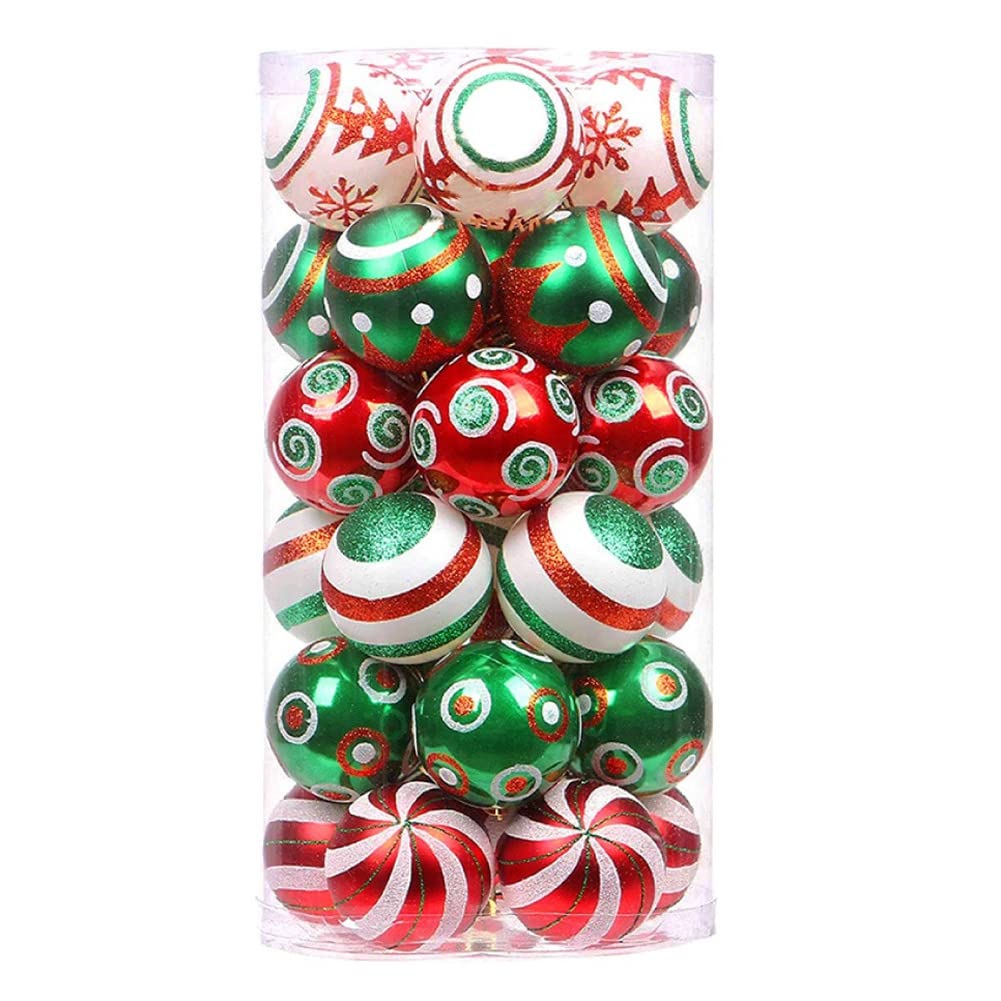 Grockstr Green,Red,White 30 Pcs Christmas Ball Ornaments Red Green And White Christmas Ball Ornaments Decorations 6Cm For Xmas Tree